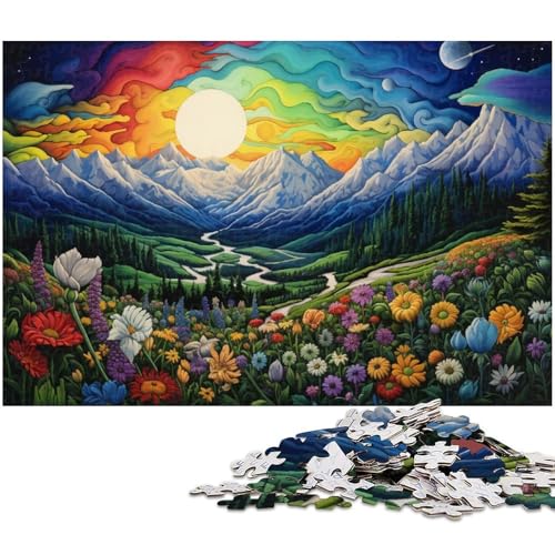 Puzzle für Erwachsene 1000 Teile Bunte Blumen und Berge Das Puzzle mit passendem Poster und Quizblatt 1000 Teile (75 x 50 cm) von zouxangzz