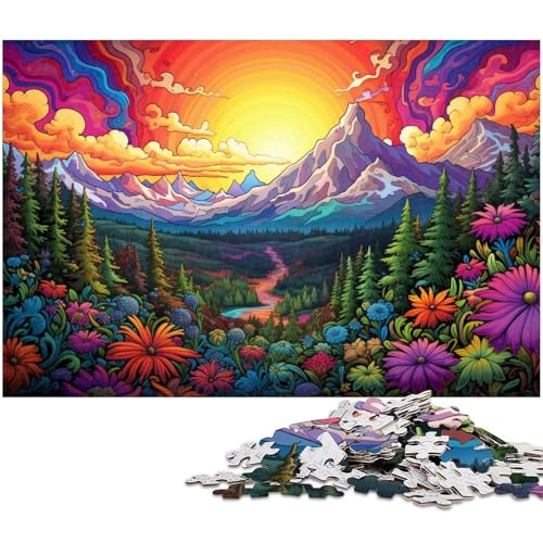 Puzzle für Erwachsene 1000 Teile Bunte Blumen und Berge EIN Kunstwerk für Teenager ab 14 Jahren 1000 Teile (75 x 50 cm) von zouxangzz