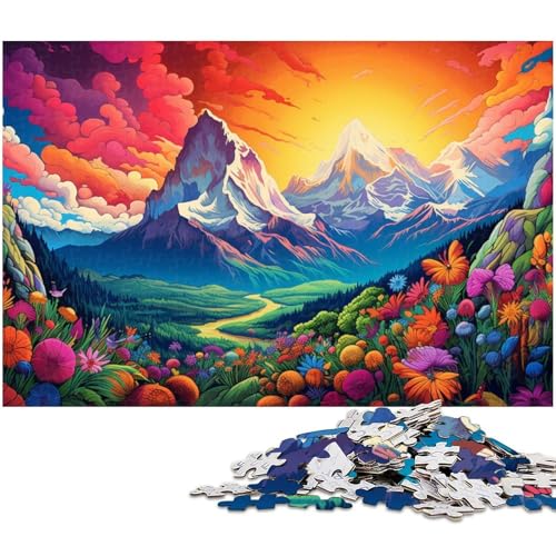 Puzzle für Erwachsene 1000 Teile Bunte Blumen und Berge EIN Kunstwerk für Teenager ab 14 Jahren 1000 Teile (75 x 50 cm) von zouxangzz