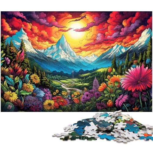 Puzzle für Erwachsene 1000 Teile Bunte Blumen und Berge Herausforderndes Spielspielzeug Weihnachtspuzzlegeschenke 1000 PCS (75x50cm) von zouxangzz