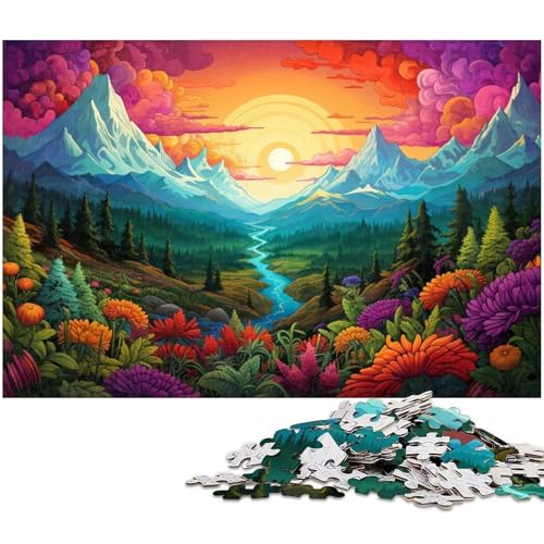 Puzzle für Erwachsene 1000 Teile Bunte Blumen und Berge Herausforderndes Spielspielzeug Weihnachtspuzzlegeschenke 1000 PCS (75x50cm) von zouxangzz