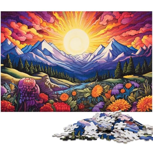 Puzzle für Erwachsene 1000 Teile Bunte Blumen und Berge Puzzle für Erwachsene Holzpuzzle Heimdekoration 1000 Teile (75 x 50 cm) von zouxangzz