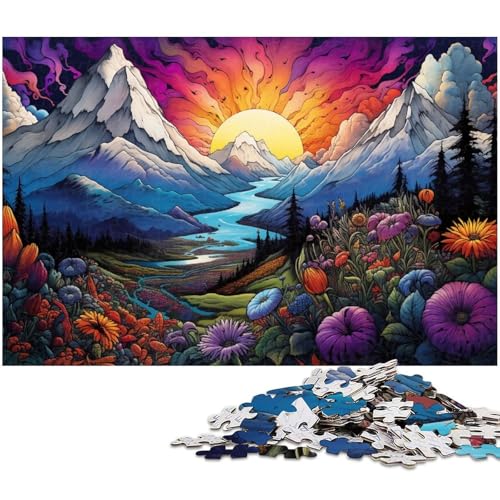 Puzzle für Erwachsene 1000 Teile Bunte Blumen und Berge Puzzle für Erwachsene Holzpuzzle tolle Geschenke zu Weihnachten 1000 Teile (75 x 50 cm) von zouxangzz
