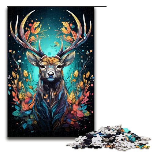 Puzzle für Erwachsene 1000 Teile Bunte Blumen und Hirsche Puzzlespiel lustiges Spielzeug 75 x 50 cm von zouxangzz
