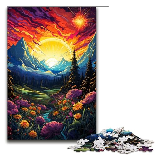 Puzzle für Erwachsene 1000 Teile Bunte Blumen unter den Bergen Heimdekoration Puzzlespielzeug Geschenk für die ganze Familie 75 x 50 cm von zouxangzz