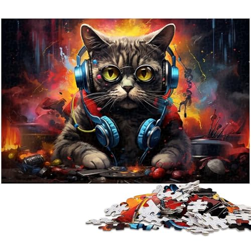 Puzzle für Erwachsene 1000 Teile Bunte DJ Katze Holzpuzzle – Lernspielzeug Familienspiele 1000 Teile (75 x 50 cm) von zouxangzz