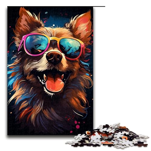 Puzzle für Erwachsene 1000 Teile Bunte Fantasiebrille Hund Holzpuzzle 75 x 50 cm von zouxangzz