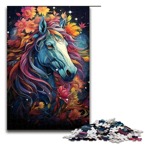 Puzzle für Erwachsene 1000 Teile Bunte Pferde auf dem Planeten Holzpuzzle Lernspiel Herausforderungsspielzeug 75 x 50 cm von zouxangzz