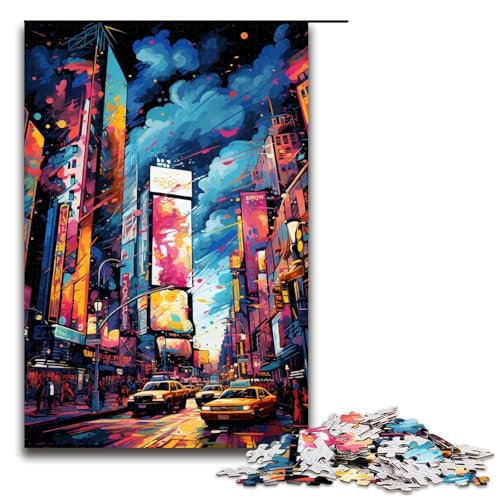 Puzzle für Erwachsene 1000 Teile Bunte Psychedelia am Times Square Holzpuzzle 75 x 50 cm von zouxangzz