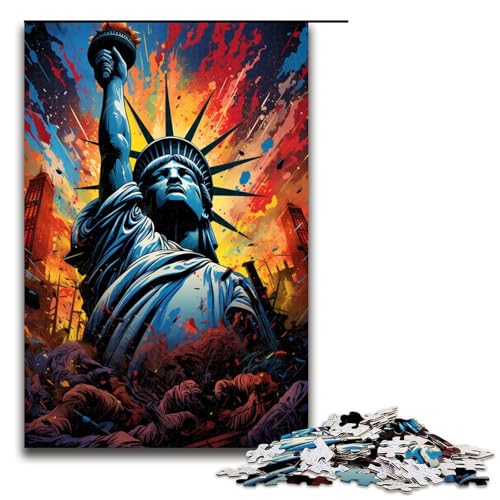 Puzzle für Erwachsene 1000 Teile Bunte Psychedelia der Freiheitsstatue Holzpuzzle 75 x 50 cm von zouxangzz