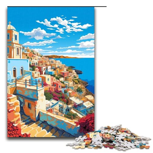 Puzzle für Erwachsene 1000 Teile Bunte Psychedelia der griechischen Inseln Holzpuzzle 75 x 50 cm von zouxangzz