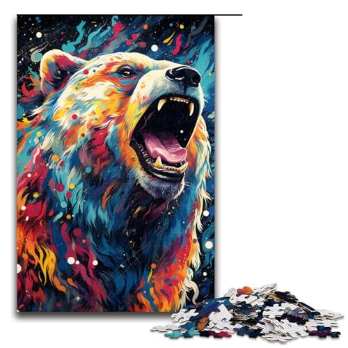 Puzzle für Erwachsene 1000 Teile Bunte Psychedelia der kosmischen Eisbären Holzpuzzle 75 x 50 cm von zouxangzz