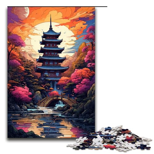 Puzzle für Erwachsene 1000 Teile Bunte Psychedelia der traditionellen Pagode Holzpuzzle für Kinder Lernspiel 75 x 50 cm von zouxangzz