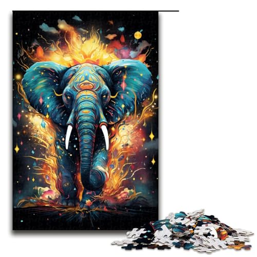 Puzzle für Erwachsene 1000 Teile Bunte Psychedelia des Sterntierelefanten Holzpuzzle 75 x 50 cm von zouxangzz