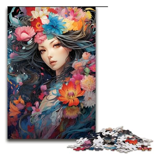 Puzzle für Erwachsene 1000 Teile Bunte Psychedelia eines hübschen Blumenmädchens Puzzle für Erwachsene Holzpuzzles Familienspiele Weihnachtsgeburtstagsgeschenke 75 x 50 cm von zouxangzz