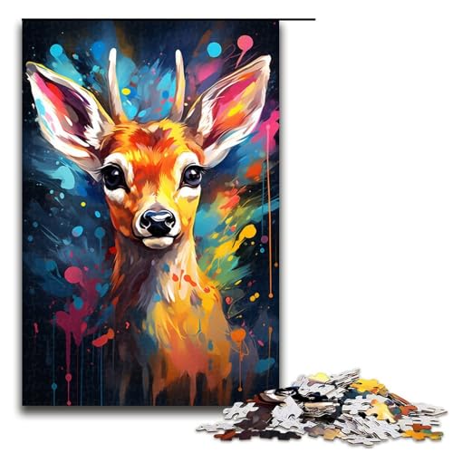 Puzzle für Erwachsene 1000 Teile Bunte Psychedelia eines süßen kleinen Hirsches Puzzle für Erwachsene Holzpuzzle Familienspiele Weihnachtsgeburtstagsgeschenke 75 x 50 cm von zouxangzz