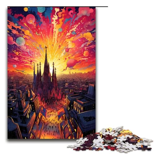 Puzzle für Erwachsene 1000 Teile Bunte Psychedelia in Barcelona Holzpuzzle 75 x 50 cm von zouxangzz