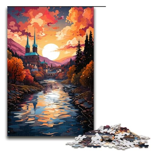 Puzzle für Erwachsene 1000 Teile Bunte Psychedelia in Karlsbad Holzpuzzle 75 x 50 cm von zouxangzz