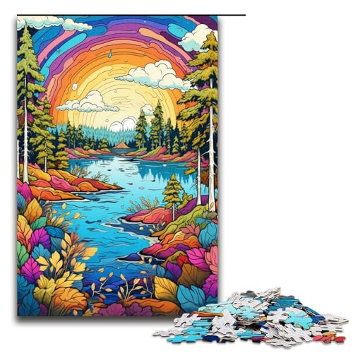 Puzzle für Erwachsene 1000 Teile Bunte Psychedelia in Lakeland Finnland Holzpuzzle 75 x 50 cm von zouxangzz