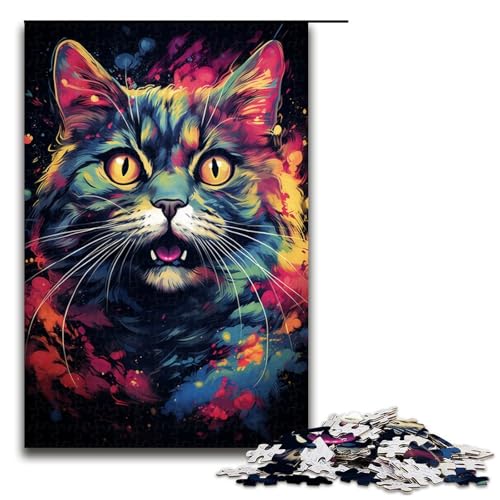 Puzzle für Erwachsene 1000 Teile Bunte Psychedelia of Space Cats Holzpuzzle 75 x 50 cm von zouxangzz