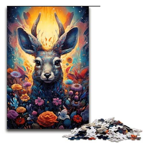 Puzzle für Erwachsene 1000 Teile Bunte Psychedelie mit niedlichen Hirschen Holzpuzzle 75 x 50 cm von zouxangzz