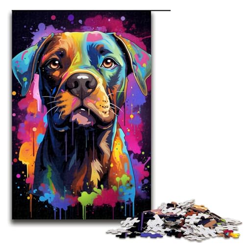 Puzzle für Erwachsene 1000 Teile Bunte Psychedelie süßer Welpen Holzpuzzle 75 x 50 cm von zouxangzz