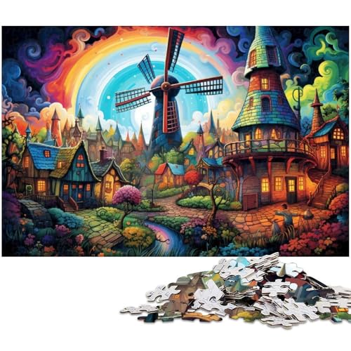 Puzzle für Erwachsene 1000 Teile Bunte Regenbogen Windmühlenstadt Puzzles aus Holz pädagogisches Spielzeug zum Stressabbau 1000 Teile (75 x 50 cm) von zouxangzz