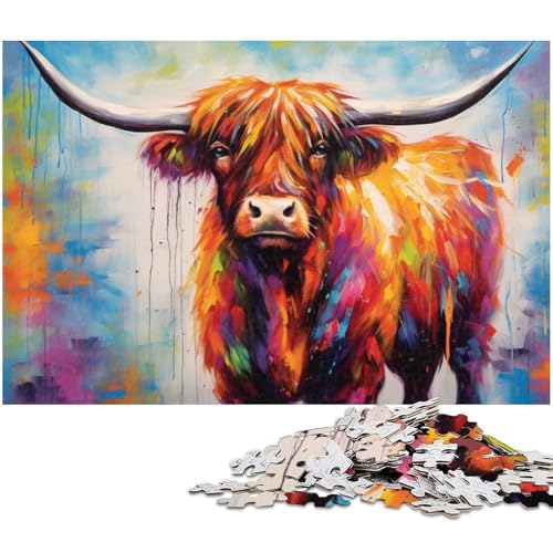 Puzzle für Erwachsene 1000 Teile Bunte Yak Gemälde Puzzles für Holzpuzzles pädagogisches Spielzeug zum Stressabbau (Größe 75 x 50 cm) von zouxangzz