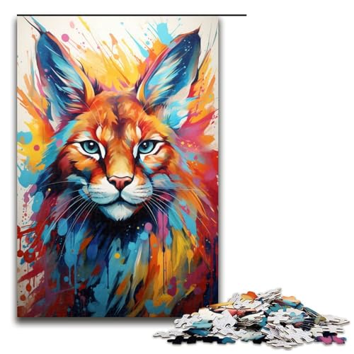 Puzzle für Erwachsene 1000 Teile Bunte Zeichnung Luchs Holzpuzzle 75 x 50 cm von zouxangzz