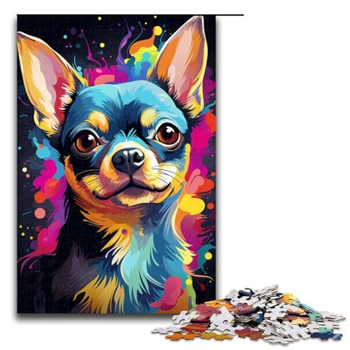 Puzzle für Erwachsene 1000 Teile Bunte Zeichnung eines Chihuahua Hundes Puzzle für Erwachsene Holzpuzzle Familienspiele Weihnachts und Geburtstagsgeschenke 75 x 50 cm von zouxangzz