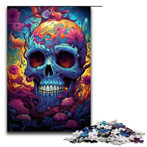 Puzzle für Erwachsene 1000 Teile Bunte Zeichnung eines Totenkopfes Puzzlespiele Spielzeug Geschenk geeignet als Schreibtischdekoration 75 x 50 cm von zouxangzz
