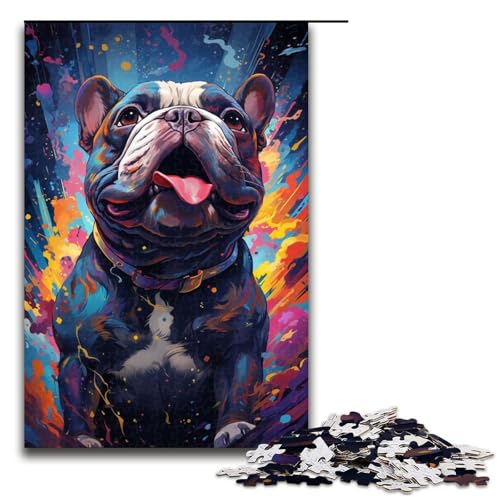 Puzzle für Erwachsene 1000 Teile Bunte psychedelische Bulldogge Holzpuzzle 75 x 50 cm von zouxangzz