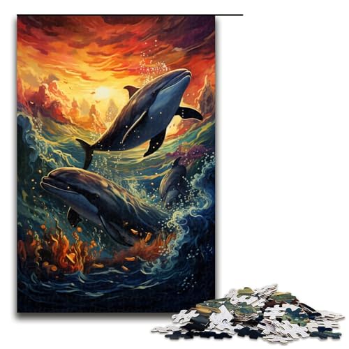 Puzzle für Erwachsene 1000 Teile Bunte psychedelische Delfine Puzzle Lernspiele für Zuhause DIY Spielzeug tolles Geschenk für Spiele 75 x 50 cm von zouxangzz