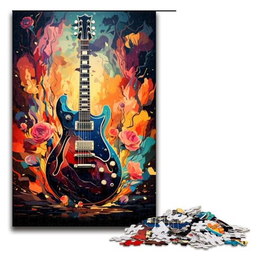 Puzzle für Erwachsene 1000 Teile Bunte psychedelische E Gitarre Familien Holzpuzzle Lernspiel Herausforderungsspielzeug 75 x 50 cm von zouxangzz