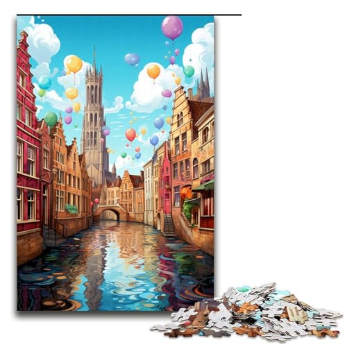 Puzzle für Erwachsene 1000 Teile Bunte psychedelische Stadt Holzpuzzle 75 x 50 cm von zouxangzz