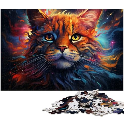 Puzzle für Erwachsene 1000 Teile Die farbenfrohe Psychedelia von Feuer und Schneekatzen“ Puzzle für Erwachsene Holzspiele für die ganze Familie Weihnachts und 1000 Teile (75x50cm) von zouxangzz