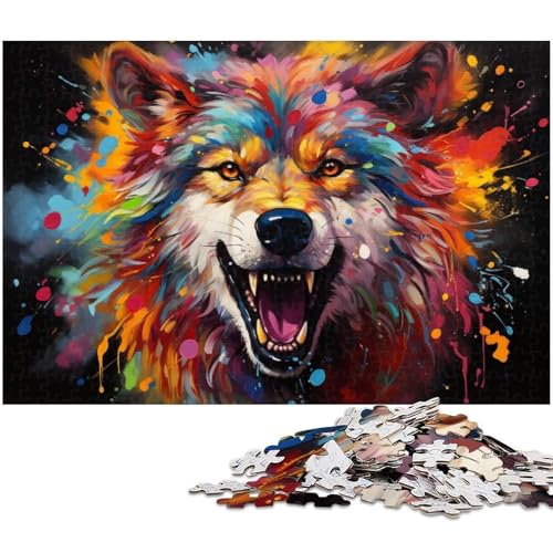 Puzzle für Erwachsene 1000 Teile Fantasie bunt wütender Wolf Puzzle für Erwachsene Holz Familienspiele Weihnachts und Geburtstagsgeschenke 1000 Teile (75 x 50 cm) von zouxangzz