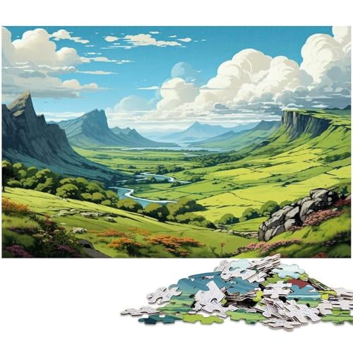 Puzzle für Erwachsene 1000 Teile Farbillustration der grünen Hügel von Irera Papierpuzzle lustiges Geschenk 1000 Teile (38 x 26 cm) von zouxangzz