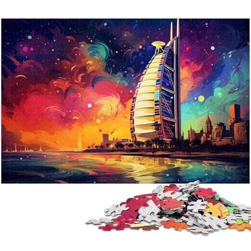 Puzzle für Erwachsene 1000 Teile Farbpuzzle Burj Al Arab Holzpuzzle Heimdekoration 1000 Teile (75 x 50 cm) von zouxangzz