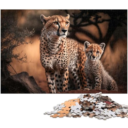 Puzzle für Erwachsene 1000 Teile Gepard mit Jungtier Puzzles für Papierpuzzles pädagogisches Spielzeug zum Stressabbau 1000 Teile (38 x 26 cm) von zouxangzz