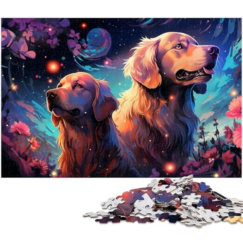 Puzzle für Erwachsene 1000 Teile Golden Retriever psychedelische Farbpuzzles für Erwachsene und Kinder Holzpuzzle Lernspielzeug 1000 Teile (75 x 50 cm) von zouxangzz
