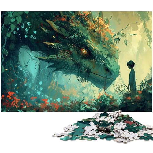 Puzzle für Erwachsene 1000 Teile Grüner Drache Puzzle für Erwachsene Holzpuzzle tolle Geschenke zu Weihnachten (Größe 75 x 50 cm) von zouxangzz