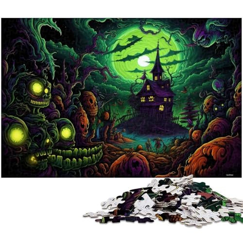 Puzzle für Erwachsene 1000 Teile Halloween Horror Nacht Puzzle für Erwachsene Holz Familienspiele Weihnachts und Geburtstagsgeschenke 1000 Teile (75 x 50 cm) von zouxangzz