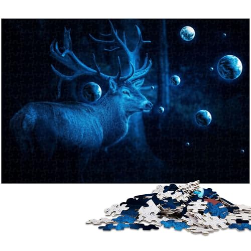 Puzzle für Erwachsene 1000 Teile Hirsch Kosmos anspruchsvolles Spiel Spielzeug Weihnachtspuzzle Geschenke (Größe 75 x 50 cm) von zouxangzz