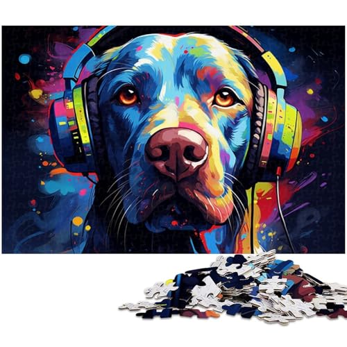 Puzzle für Erwachsene 1000 Teile Hund hört Musik Holzpuzzle lustiges Geschenk 1000 Teile (75 x 50 cm) von zouxangzz