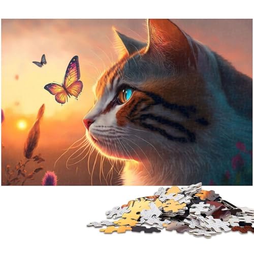 Puzzle für Erwachsene 1000 Teile Katze Schmetterling Herausforderndes Spiel Spielzeug Weihnachtspuzzle Geschenke 1000 PCS (38x26cm) von zouxangzz