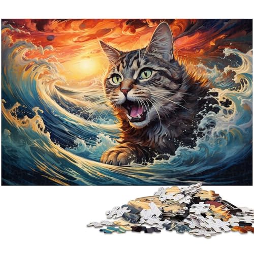 Puzzle für Erwachsene 1000 Teile Katze in Wellen Holzpuzzle für Erwachsene tolle Geschenke zu Weihnachten 1000 Teile (75 x 50 cm) von zouxangzz