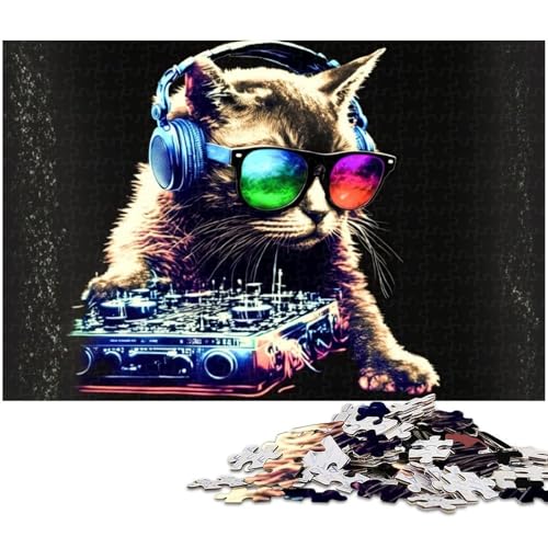 Puzzle für Erwachsene 1000 Teile Katzen Kopfhörer DJ Musik Papierpuzzle lustiges Geschenk (Größe 38 x 26 cm) von zouxangzz