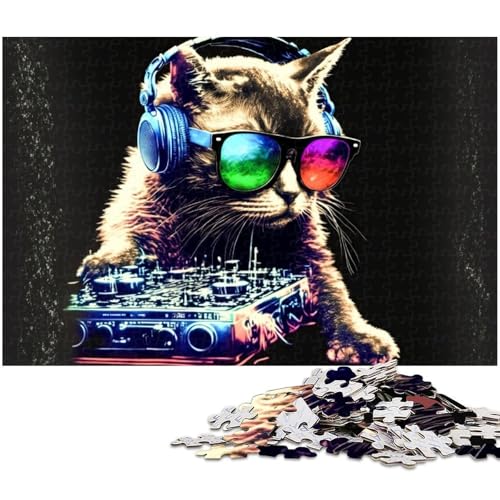 Puzzle für Erwachsene 1000 Teile Katzenkopfhörer DJ Musik Puzzle für Erwachsene Holzspiele für die ganze Familie Weihnachts und Geburtstagsgeschenke (Größe 75 x 50 cm) von zouxangzz