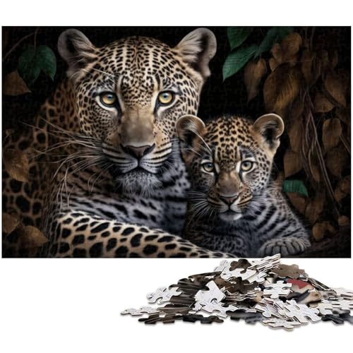 Puzzle für Erwachsene 1000 Teile Leopard mit Jungtier anspruchsvolles Spiel Spielzeug Weihnachtspuzzle Geschenke (Größe 38 x 26 cm) von zouxangzz